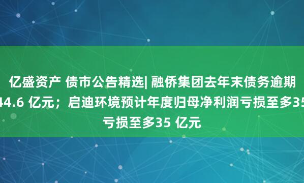 亿盛资产 债市公告精选| 融侨集团去年末债务逾期合计 44.6 亿元；启迪环境预计年度归母净利润亏损至多35 亿元